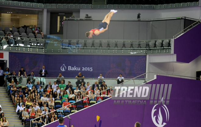 Bakı-2015 Avropa Oyunları çərçivəsində batut gimnastikası üzrə kişilər və qadınlar arasında təsnifat yarışları. Azərbaycan, 17 iyun 2015 